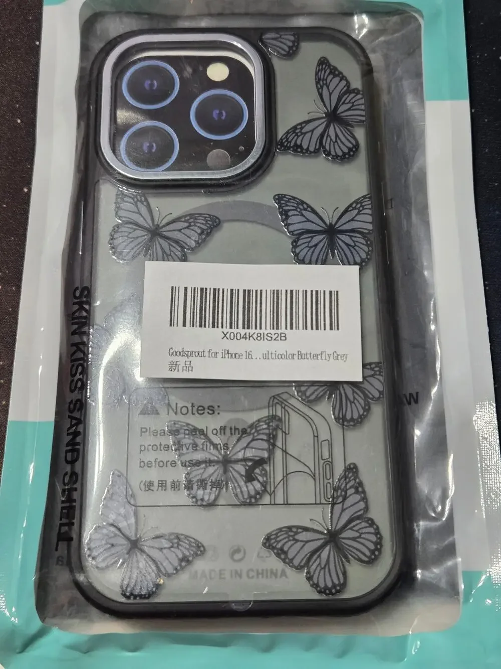 Butterfly Clear Case for Apple iPhone 16 Pro Black Gray Shockproof New